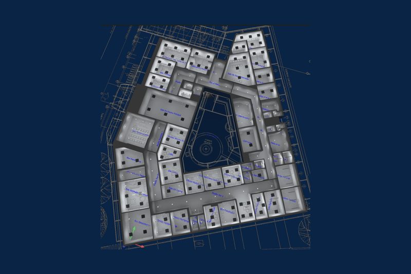Simulación lumínica DIALux de un edificio completo