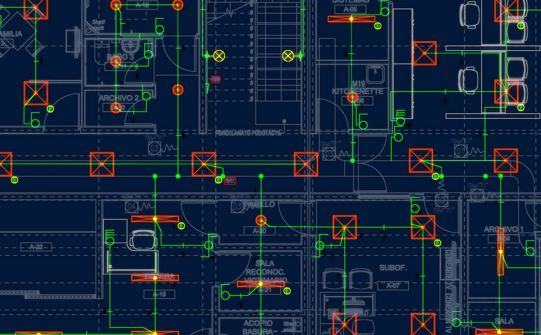 Detalle de ingeniería de alumbrado y enchufes